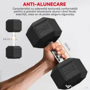 HOMCOM Gantera hexagonala de 20kg din otel si cauciuc pentru antrenament in sala de sport, acasa si la birou, negru
