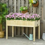 Outsunny Jardinieră Ridicată Pliabilă, Pat pentru Grădină în Lemn de Brad cu 4 Orificii de Drenaj, pentru Grădină, Terasă, Balcon, 115x56x76 cm, Culoare Lemn
