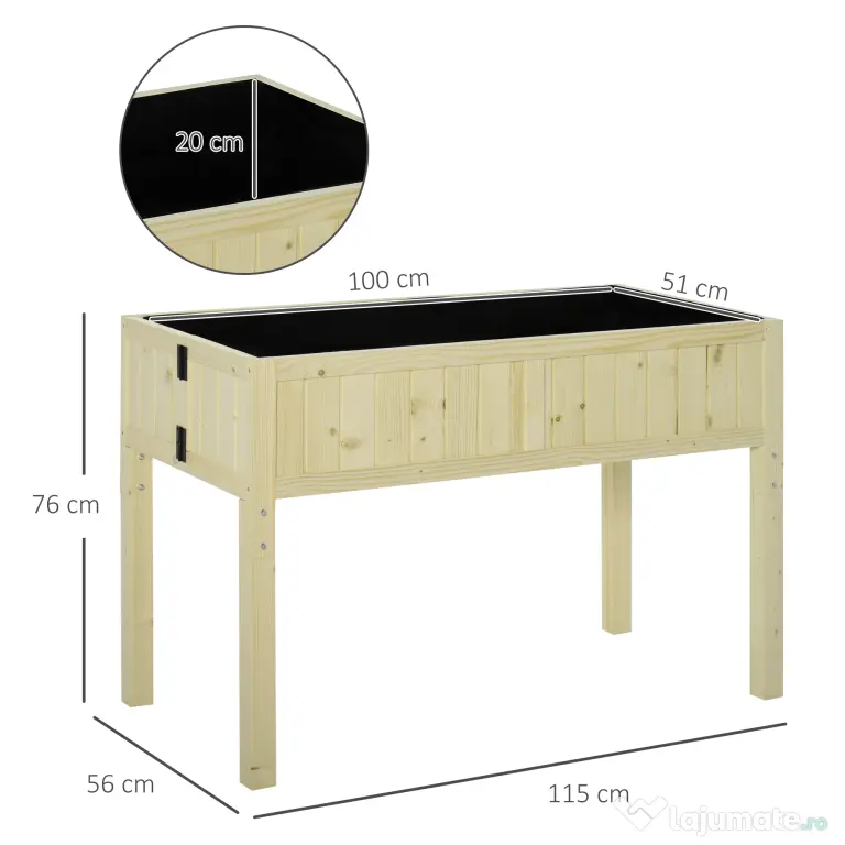 Outsunny Jardinieră Ridicată Pliabilă, Pat pentru Grădină în Lemn de Brad cu 4 Orificii de Drenaj, pentru Grădină, Terasă, Balcon, 115x56x76 cm, Culoare Lemn