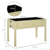 Outsunny Jardinieră Ridicată Pliabilă, Pat pentru Grădină în Lemn de Brad cu 4 Orificii de Drenaj, pentru Grădină, Terasă, Balcon, 115x56x76 cm, Culoare Lemn