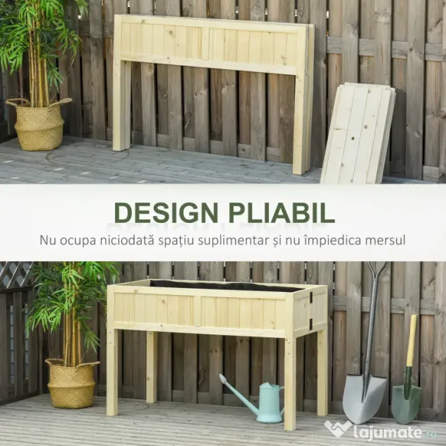 Outsunny Jardinieră Ridicată Pliabilă, Pat pentru Grădină în Lemn de Brad cu 4 Orificii de Drenaj, pentru Grădină, Terasă, Balcon, 115x56x76 cm, Culoare Lemn