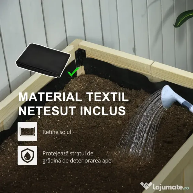Outsunny Jardinieră Ridicată Pliabilă, Pat pentru Grădină în Lemn de Brad cu 4 Orificii de Drenaj, pentru Grădină, Terasă, Balcon, 115x56x76 cm, Culoare Lemn