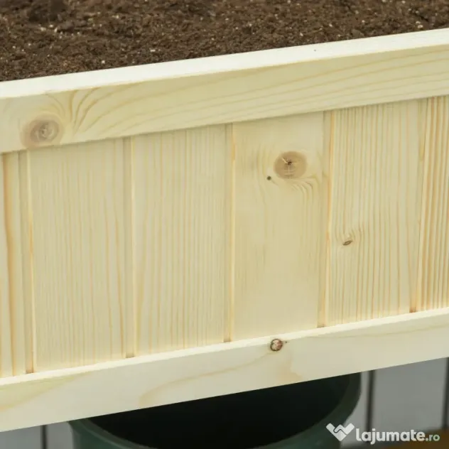 Outsunny Jardinieră Ridicată Pliabilă, Pat pentru Grădină în Lemn de Brad cu 4 Orificii de Drenaj, pentru Grădină, Terasă, Balcon, 115x56x76 cm, Culoare Lemn