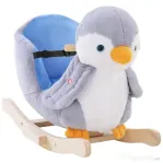 HOMCOM Balansoar Pinguin din Pluș cu Melodii și Centură de Siguranță, Balansoar pentru Copii, 60x33x50 cm, Gri