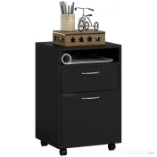 Homcom Comoda Birou Neagra – 2 Sertare & 4 Roti Pivotante