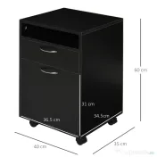Homcom Comoda Birou Neagra – 2 Sertare & 4 Roti Pivotante