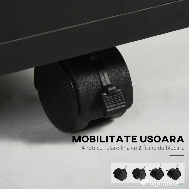 HOMCOM Dulap Mobil cu 4 Roți (2 cu Frână), Raft și 2 Sertare pentru Documente, PAL și Metal, 40x35x60 cm, Negru | Aosom Romania