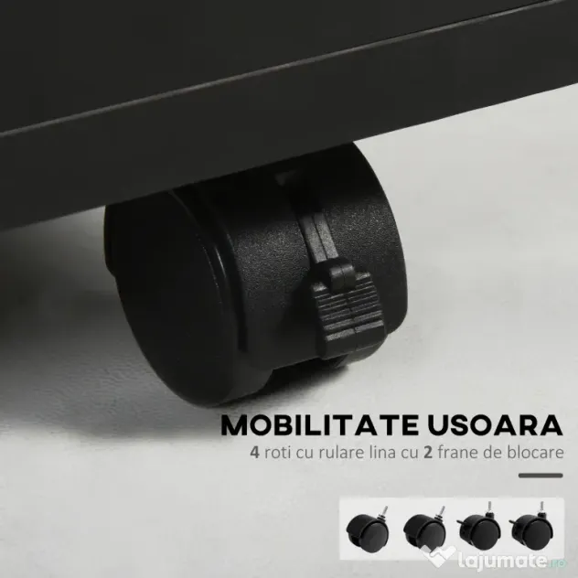 HOMCOM Dulap Mobil cu 4 Roți (2 cu Frână), Raft și 2 Sertare pentru Documente, PAL și Metal, 40x35x60 cm, Negru | Aosom Romania