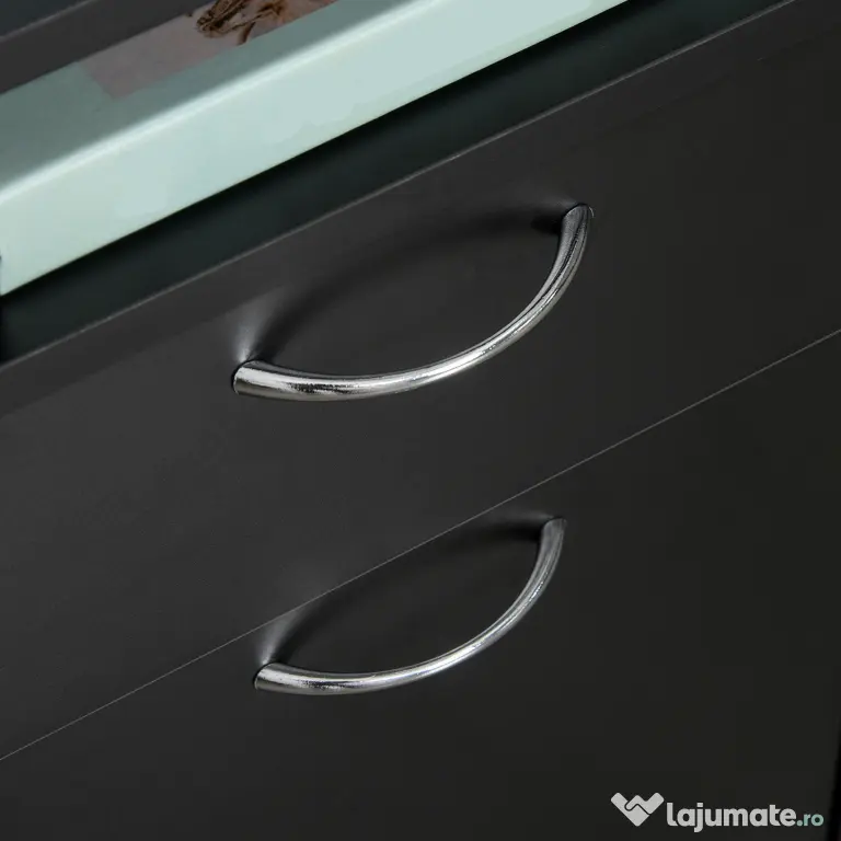 HOMCOM Dulap Mobil cu 4 Roți (2 cu Frână), Raft și 2 Sertare pentru Documente, PAL și Metal, 40x35x60 cm, Negru | Aosom Romania