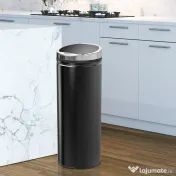HOMCOMCoș de Gunoi Automat cu Senzor Infraroșu, Capacitate 50L, din Oțel Inoxidabil și ABS, Deschidere Inteligentă Fără Atingere, Negru 