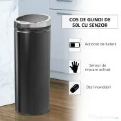 HOMCOMCoș de Gunoi Automat cu Senzor Infraroșu, Capacitate 50L, din Oțel Inoxidabil și ABS, Deschidere Inteligentă Fără Atingere, Negru 