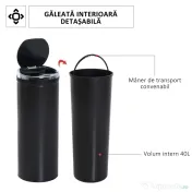 HOMCOMCoș de Gunoi Automat cu Senzor Infraroșu, Capacitate 50L, din Oțel Inoxidabil și ABS, Deschidere Inteligentă Fără Atingere, Negru 
