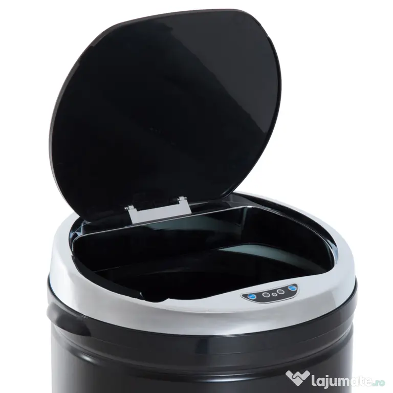 HOMCOMCoș de Gunoi Automat cu Senzor Infraroșu, Capacitate 50L, din Oțel Inoxidabil și ABS, Deschidere Inteligentă Fără Atingere, Negru