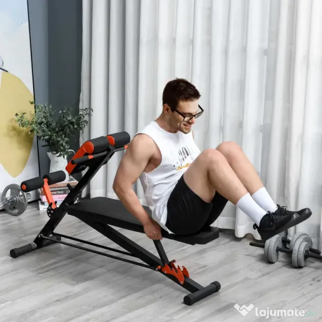 HOMCOM Bancă de Antrenament Reglabilă, Fitness, Musculație, 4x146x73,5-85cm, Negru | Aosom Romania