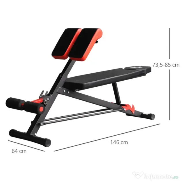 HOMCOM Bancă de Antrenament Reglabilă, Fitness, Musculație, 4x146x73,5-85cm, Negru | Aosom Romania
