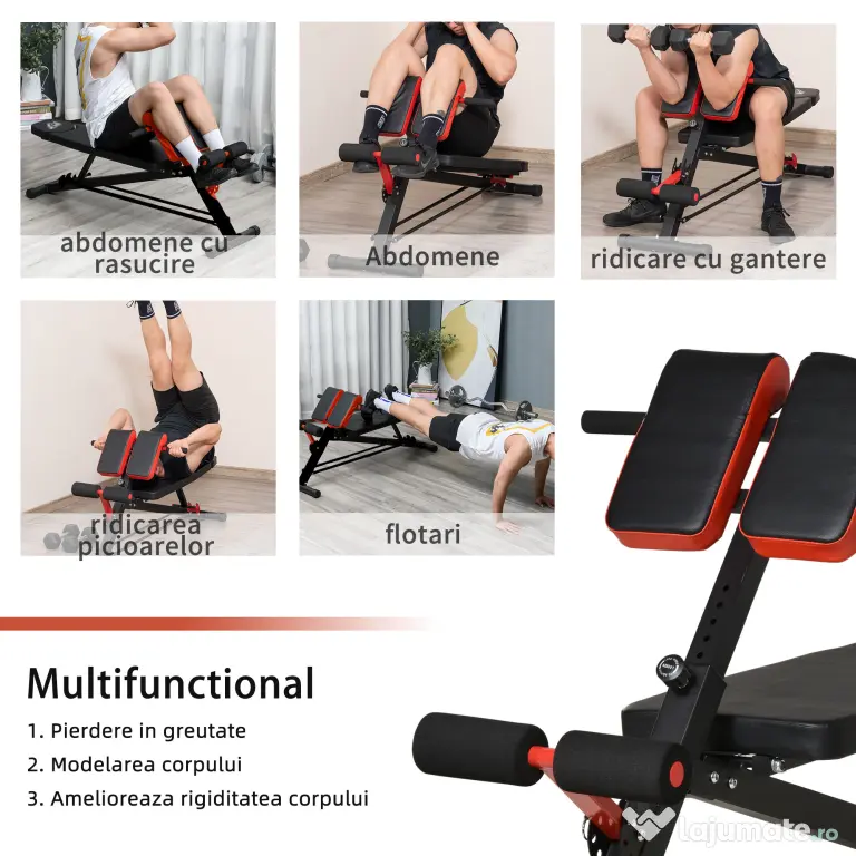 HOMCOM Bancă de Antrenament Reglabilă, Fitness, Musculație, 4x146x73,5-85cm, Negru | Aosom Romania
