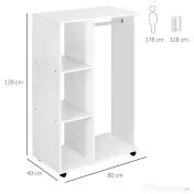 HOMCOM Stand pentru Haine Mobil, Suport Umerașe cu Roți și Raft Depozitare Încălțăminte, Șifonier Deschis, 80x40x128 cm 