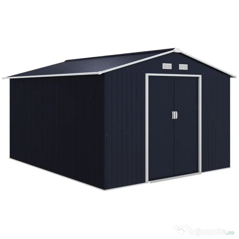 Magazie de Depozitare de 277x322x192cm din Metal pentru Unelte de Gradina cu Usi Glisante Duble, Gri Inchis Outsunny | Aosom RO