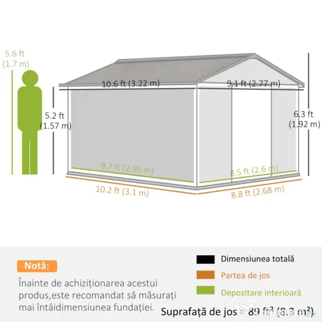 Magazie de Depozitare de 277x322x192cm din Metal pentru Unelte de Gradina cu Usi Glisante Duble, Gri Inchis Outsunny | Aosom RO
