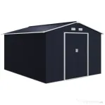 Outsunny Magazie de Depozitare de 11 x 9 din Metal pentru Unelte de Gradina cu Usi Glisante Duble si 4 Orificii de Aerisire
