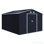 Outsunny Magazie de Depozitare de 11 x 9 din Metal pentru Unelte de Gradina cu Usi Glisante Duble si 4 Orificii de Aerisire 
