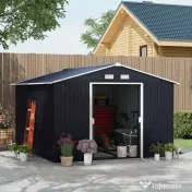 Outsunny Magazie de Depozitare de 11 x 9 din Metal pentru Unelte de Gradina cu Usi Glisante Duble si 4 Orificii de Aerisire 