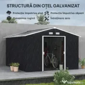 Outsunny Magazie de Depozitare de 11 x 9 din Metal pentru Unelte de Gradina cu Usi Glisante Duble si 4 Orificii de Aerisire 