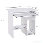 HOMCOM birou ergonomic, 80x45x75cm, PAL/metal, alb 