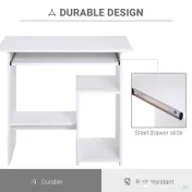 HOMCOM birou ergonomic, 80x45x75cm, PAL/metal, alb 