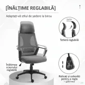Vinsetto Scaun de Birou Ergonomic cu Brațe și Tetieră Reglabilă, Scaun Pivotant cu Suport Lombar, 64x55x116-126 cm, Negru | Aosom Romania