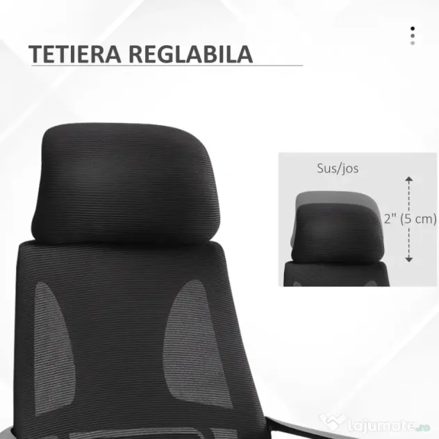 Vinsetto Scaun de Birou Ergonomic cu Brațe și Tetieră Reglabilă, Scaun Pivotant cu Suport Lombar, 64x55x116-126 cm, Negru | Aosom Romania
