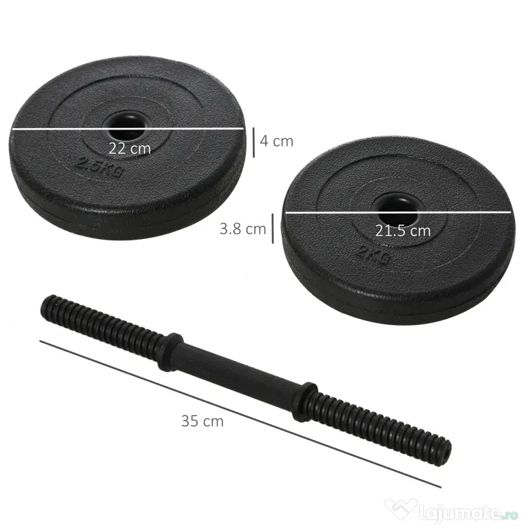 Set de 2 Gantere cu Discuri 18Kg HOMCOM | Aosom Romania