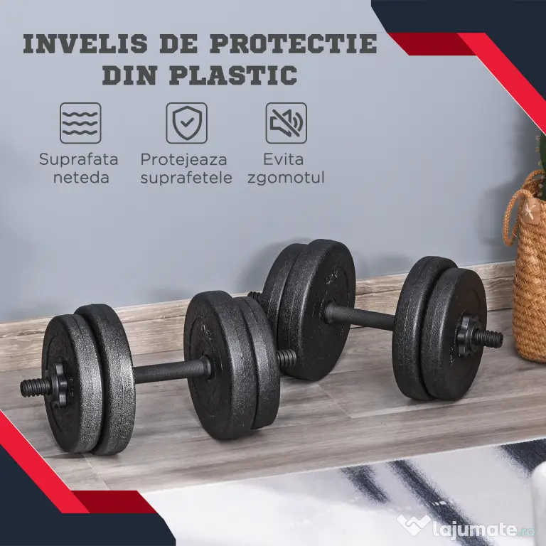Set de 2 Gantere cu Discuri 18Kg HOMCOM | Aosom Romania
