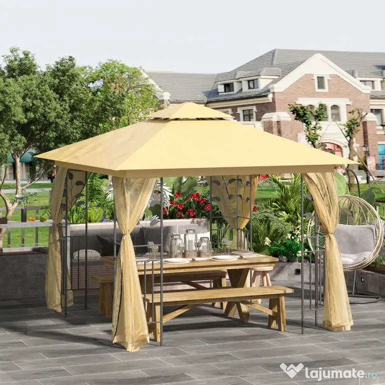 Pavilion de gradina de lux Outsunny 3x3 m, galben | Aosom Romania