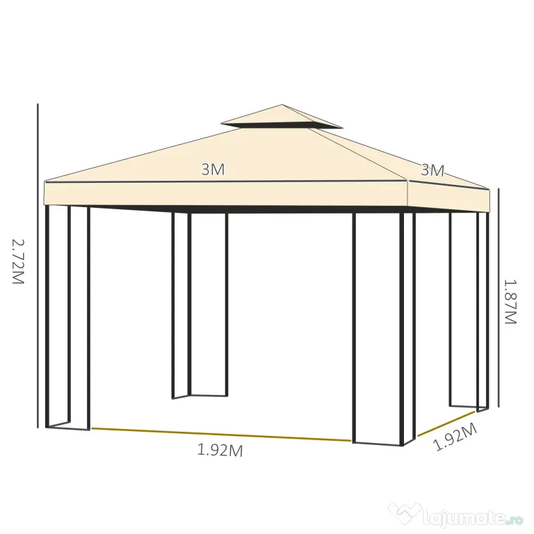 Pavilion de gradina de lux Outsunny 3x3 m, galben | Aosom Romania