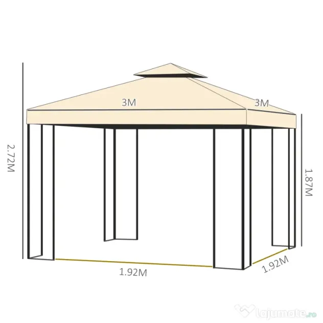 Pavilion de gradina de lux Outsunny 3x3 m, galben | Aosom Romania