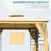 Pavilion de gradina de lux Outsunny 3x3 m, galben | Aosom Romania 