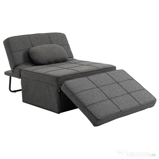 HOMCOM Canapea extensibilă cu Spătar Reglabil pe 5 Nivele și Pernă Suplimentară, 95x179x78 cm, Gri | Aosom Romania