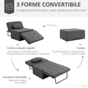 HOMCOM Canapea extensibilă cu Spătar Reglabil pe 5 Nivele și Pernă Suplimentară, 95x179x78 cm, Gri | Aosom Romania
