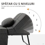 HOMCOM Canapea extensibilă cu Spătar Reglabil pe 5 Nivele și Pernă Suplimentară, 95x179x78 cm, Gri | Aosom Romania