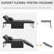 HOMCOM Canapea extensibilă cu Spătar Reglabil pe 5 Nivele și Pernă Suplimentară, 95x179x78 cm, Gri | Aosom Romania