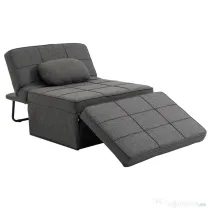 HOMCOM Taburet Pat Individual 3 în 1 cu Spătar Reglabil pe 5 Nivele și Pernă Suplimentară, 95x179x78 cm, Gri