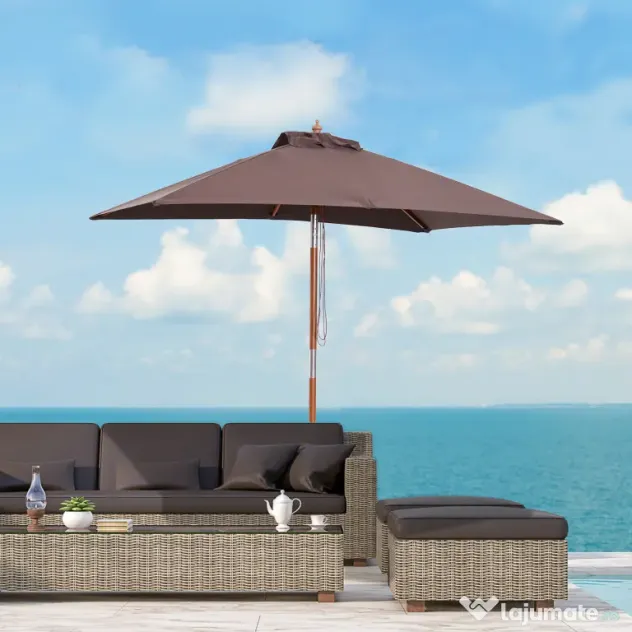 Outsunny Umbrelă de Grădină Înclinabilă cu Sistem cu Șnur și Orificiu de Ventilație, 200x150x235 cm, Cafeniu | Aosom Romania