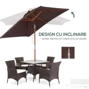 Outsunny Umbrelă de Grădină Înclinabilă cu Sistem cu Șnur și Orificiu de Ventilație, 200x150x235 cm, Cafeniu | Aosom Romania