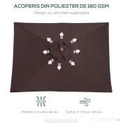 Outsunny Umbrelă de Grădină Înclinabilă cu Sistem cu Șnur și Orificiu de Ventilație, 200x150x235 cm, Cafeniu | Aosom Romania