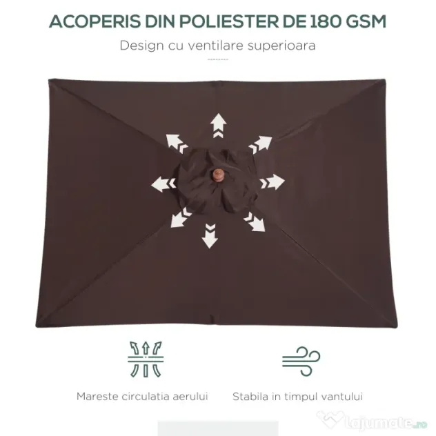 Outsunny Umbrelă de Grădină Înclinabilă cu Sistem cu Șnur și Orificiu de Ventilație, 200x150x235 cm, Cafeniu | Aosom Romania