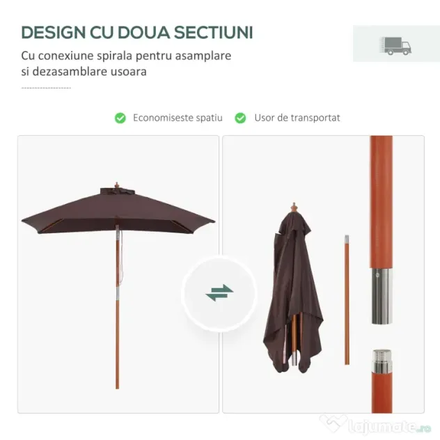 Outsunny Umbrelă de Grădină Înclinabilă cu Sistem cu Șnur și Orificiu de Ventilație, 200x150x235 cm, Cafeniu | Aosom Romania