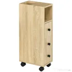 kleankin Dulap Coloană de Baie, Turn de Depozitare Slim pe 4 Roți pentru Spații Înguste, Design Compact, Stejar
