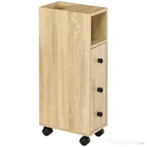 kleankin Dulap Coloană de Baie, Turn de Depozitare Slim pe 4 Roți pentru Spații Înguste, Design Compact, Stejar