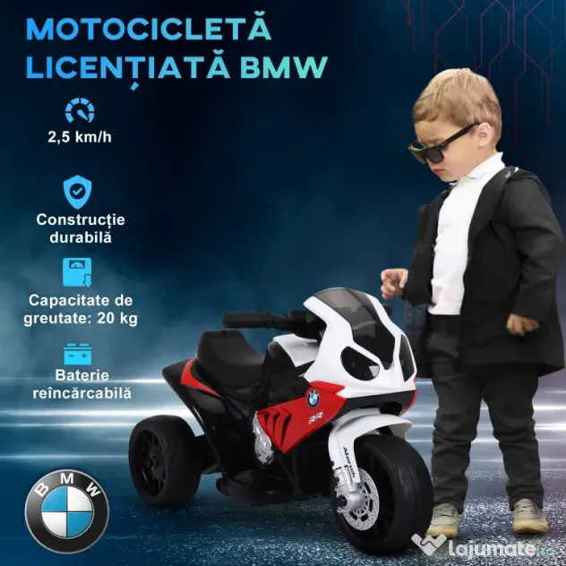 HOMCOM Motoreta Electrică pentru Copii BMW S1000RR, 3 Roti, Efecte Sonore și Luminoase, Roșu | Aosom Romania